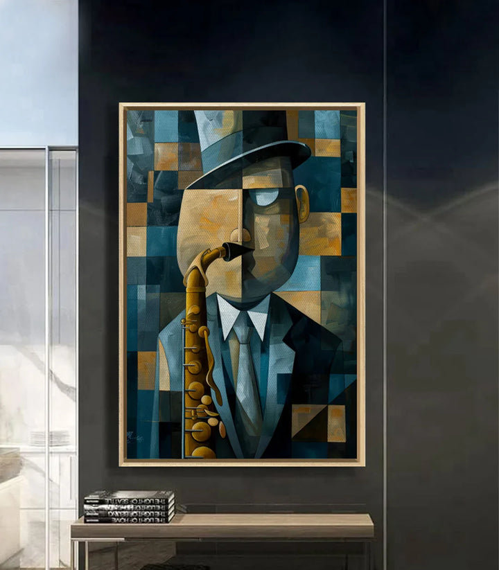 Tableau Echoes of the Sax mise en situation salon moderne Massinart