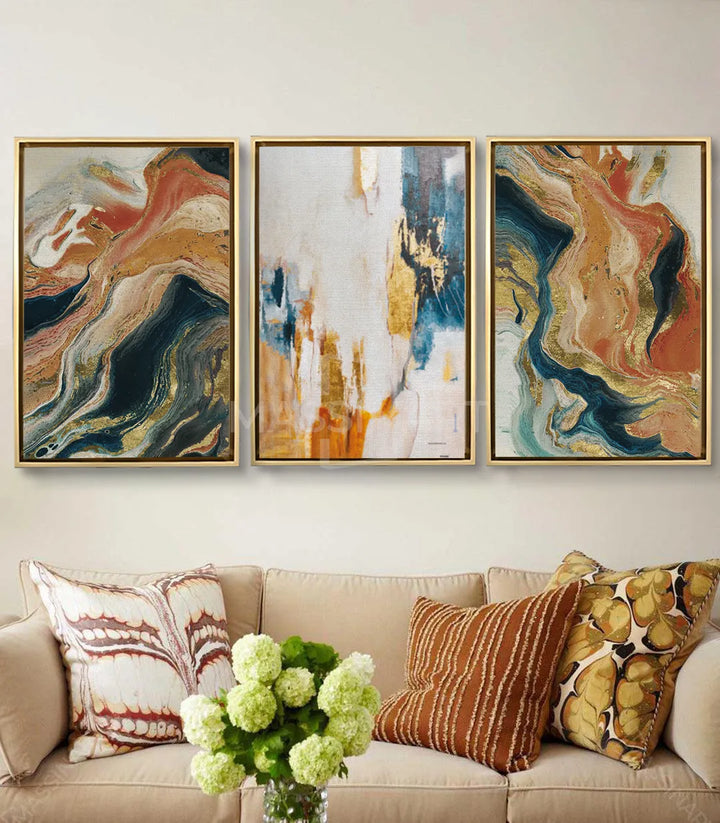 Tableau Affection abstrait marbré volet central — dégradés blancs et ocre sur fond clair, Massinart