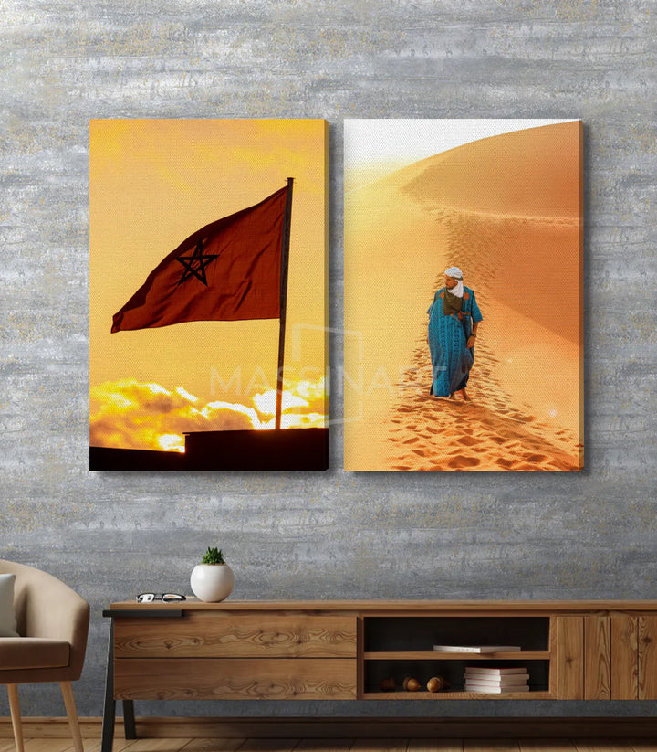 Tableau Essahra diptyque maroc — ambiance séjour contemporain Massinart