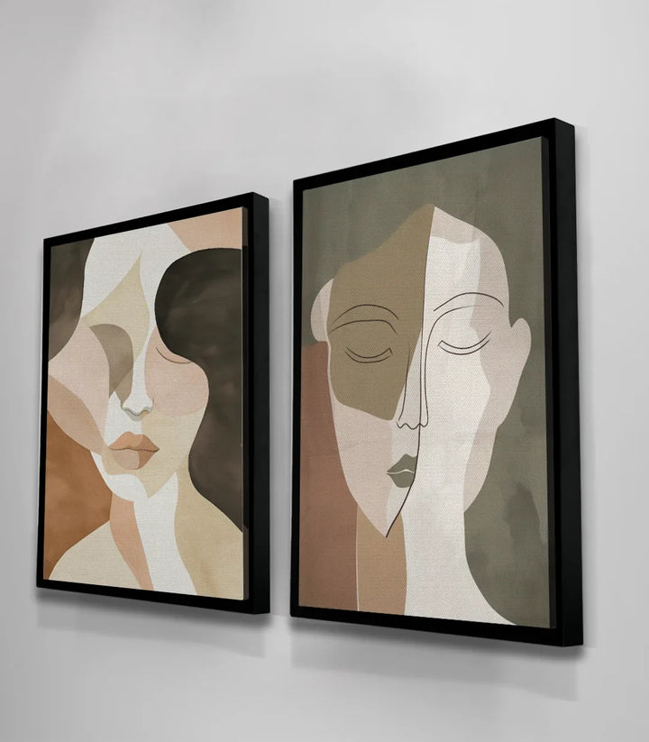 Fusion diptyque composition géométrique portraits stylisés Massinart