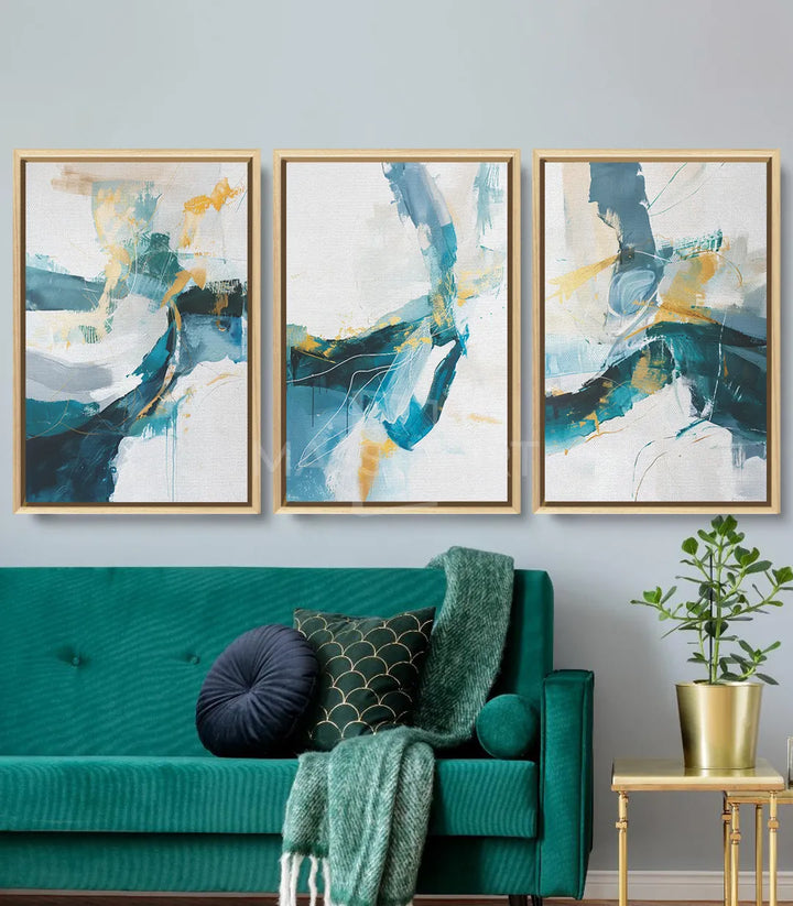 Tableau River Flow panneau droit Massinart — abstraction dynamique bleu turquoise doré