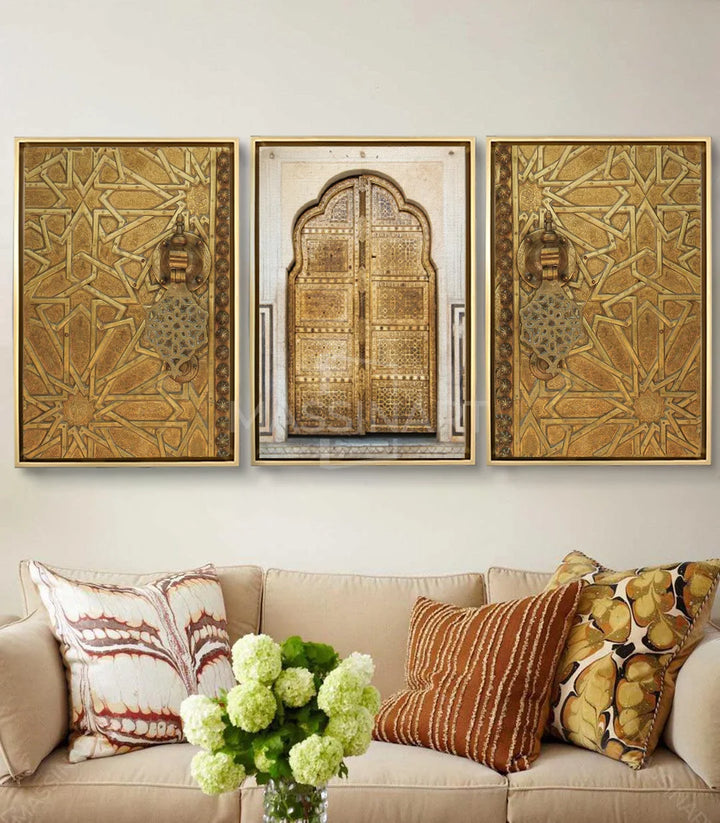 Tableau porte orientale dorée Massinart — panneau central