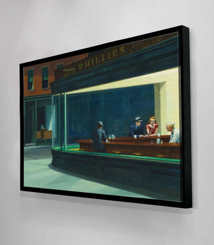 Mise en scène couloir — Tableau Nighthawks café nuit réaliste Massinart