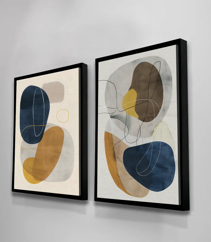 Tableau Sway diptyque abstrait minimaliste — mise en situation salon moderne avec canapé beige Massinart