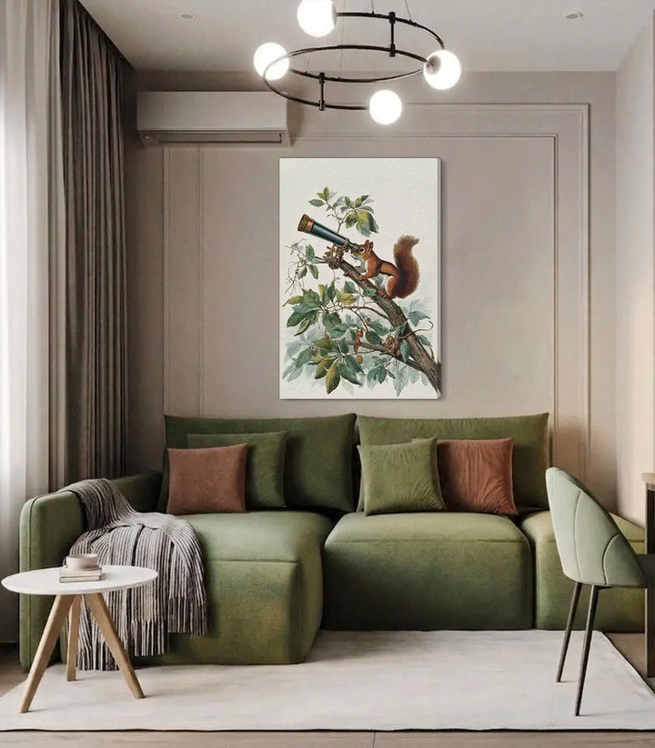Tableau Stargazer en ambiance salon contemporain avec coussins terracotta Massinart