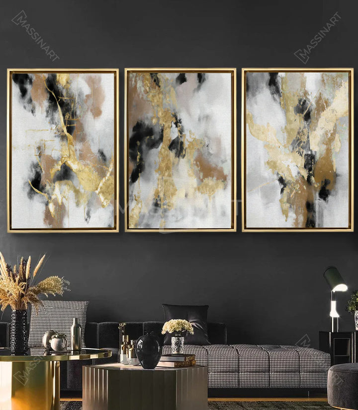 Tableau abstrait Ethereal centre, composition fluide avec détails doré — Massinart