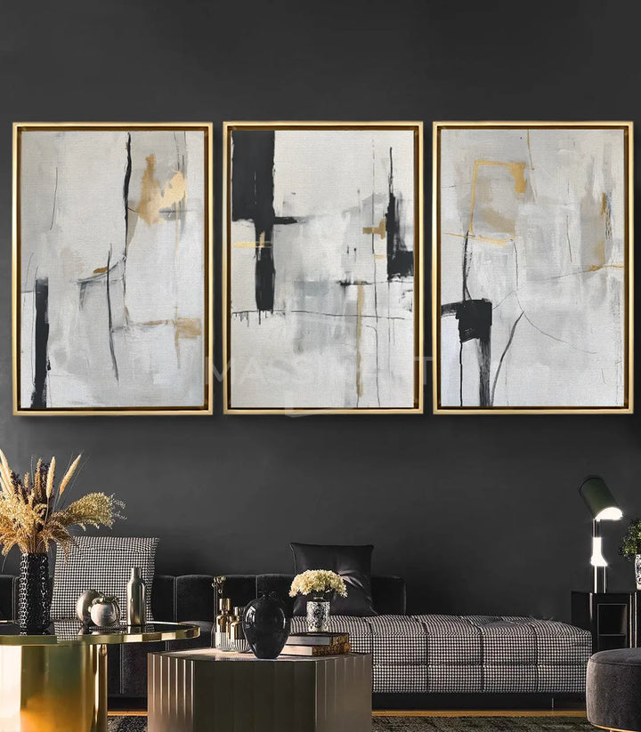 Tableau Density panneau central formes géométriques noir blanc Massinart