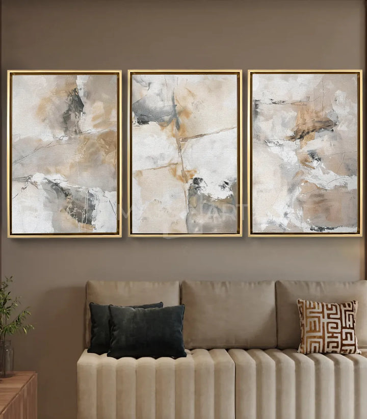 Tableau abstrait minimaliste Massinart — panneau central composition épurée