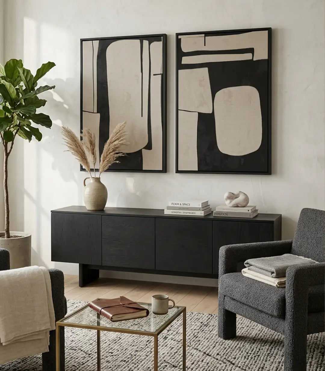 Tableau Monolith mis en situation chambre moderne minimaliste Massinart