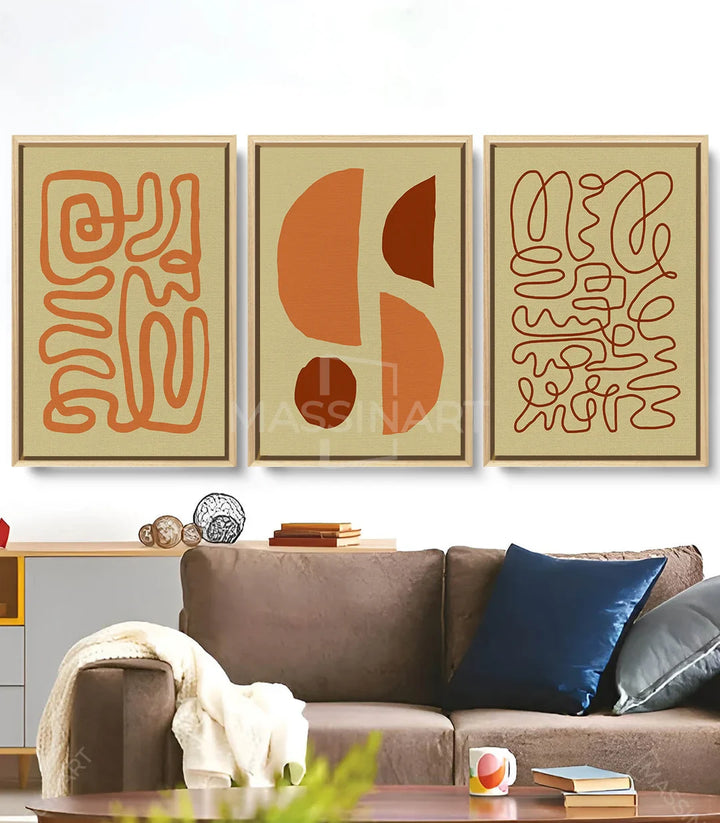 Tableau abstrait Rustic Impressions volet 3 — lignes organiques terracotta Massinart