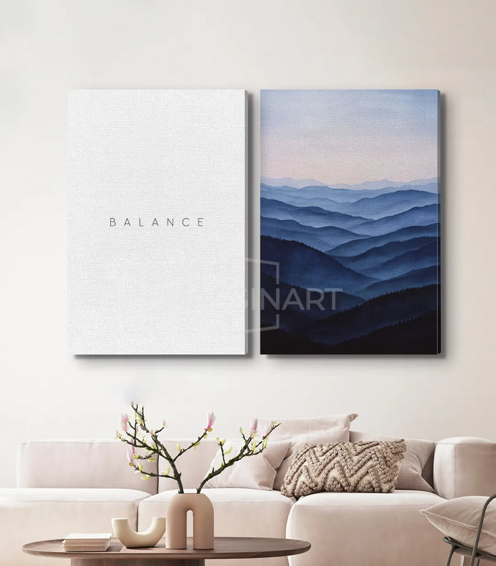 Décoration diptyque séjour contemporain Massinart — Balance paysage minimaliste