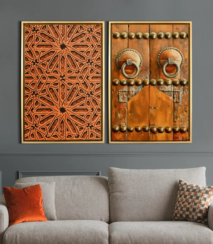 Tableau porte ornementale Maroc orange-doré Massinart
