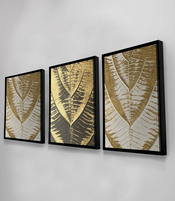 Tableau Golden Leaves triptyque — décoration murale nature minimaliste Massinart