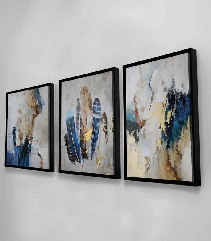 Détail texture dorée, peinture abstraite plumes Massinart