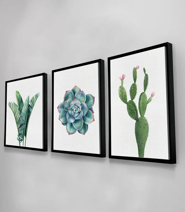 Mise en situation bureau - Triptyque Cactus plantes botaniques Massinart