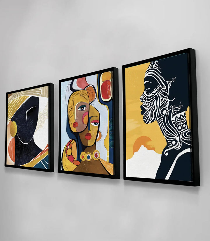 Décoration intérieur contemporain - triptyque art africain dans salon minimaliste Massinart
