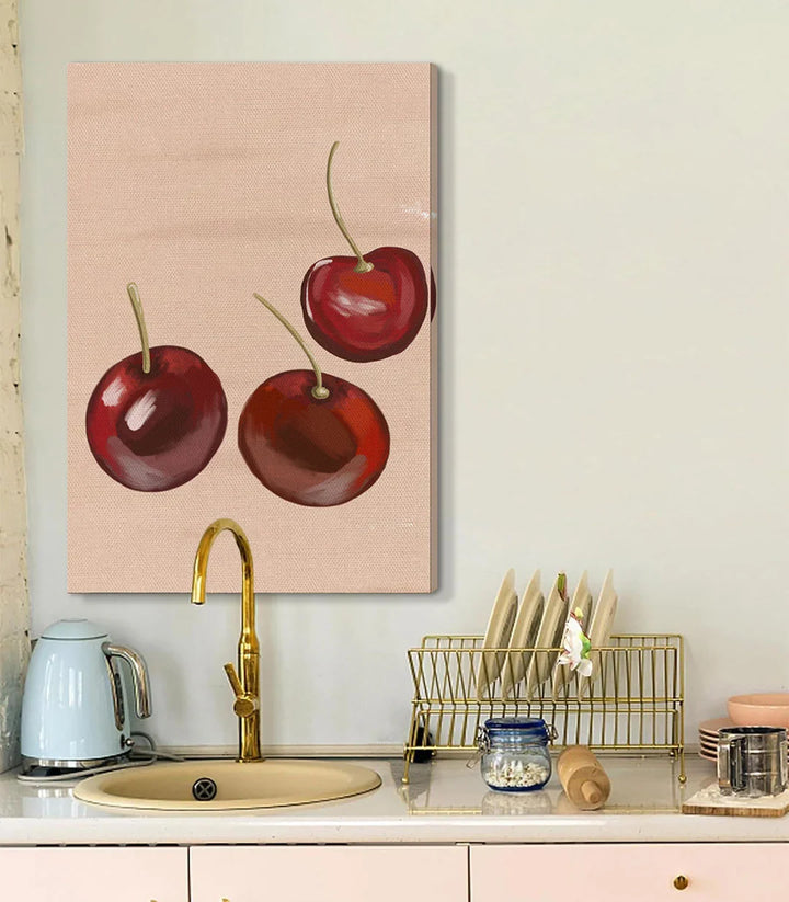 Tableau cerises trio mise en situation couloir intérieur Massinart