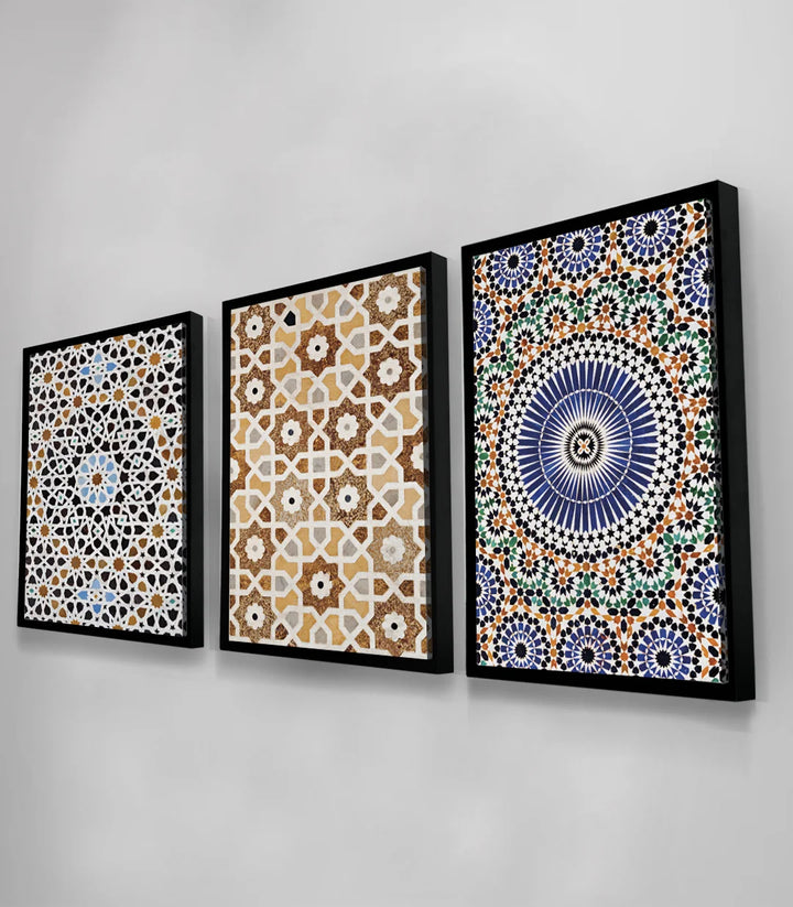 Détail motifs géométriques zellige blanc doré Massinart