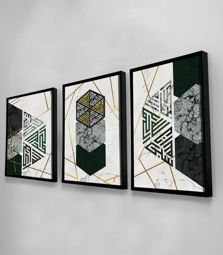Tableau abstrait salon moderne Massinart — formes linéaires vert et noir