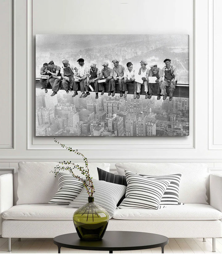 Simulation mur décoration — Photo noir blanc ouvriers 1932 Massinart