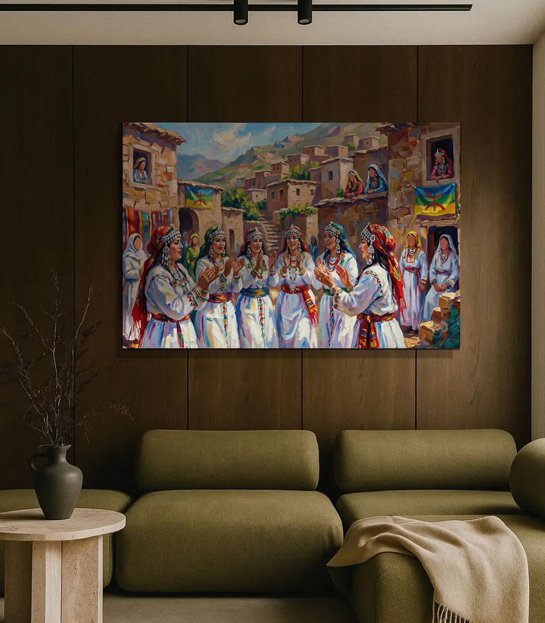 Mise en situation Tableau Amazigh Folklore hôtel airbnb ambiance marocaine authentique, Massinart