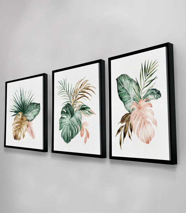 Triptyque botanique mur gris clair Massinart