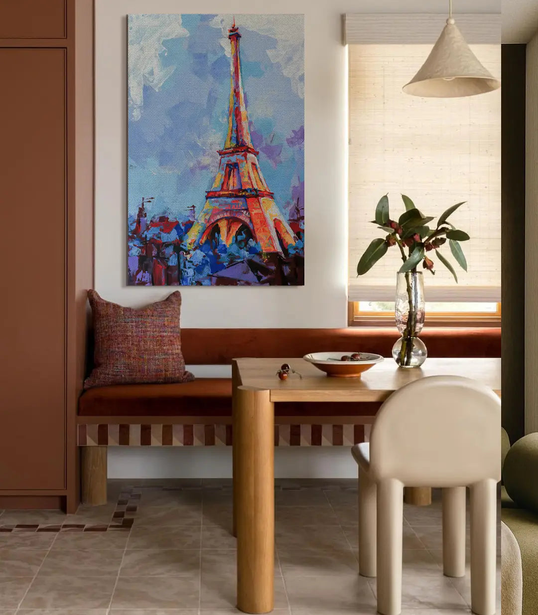 Tableau Tour Eiffel Paris expressionniste palette vibrante détail cadre noir — Massinart