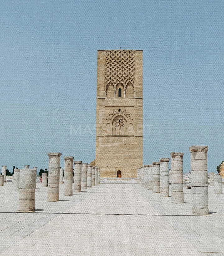 Tableau Rabat Now & Then Massinart — paysage urbain minaret tour hassan historique