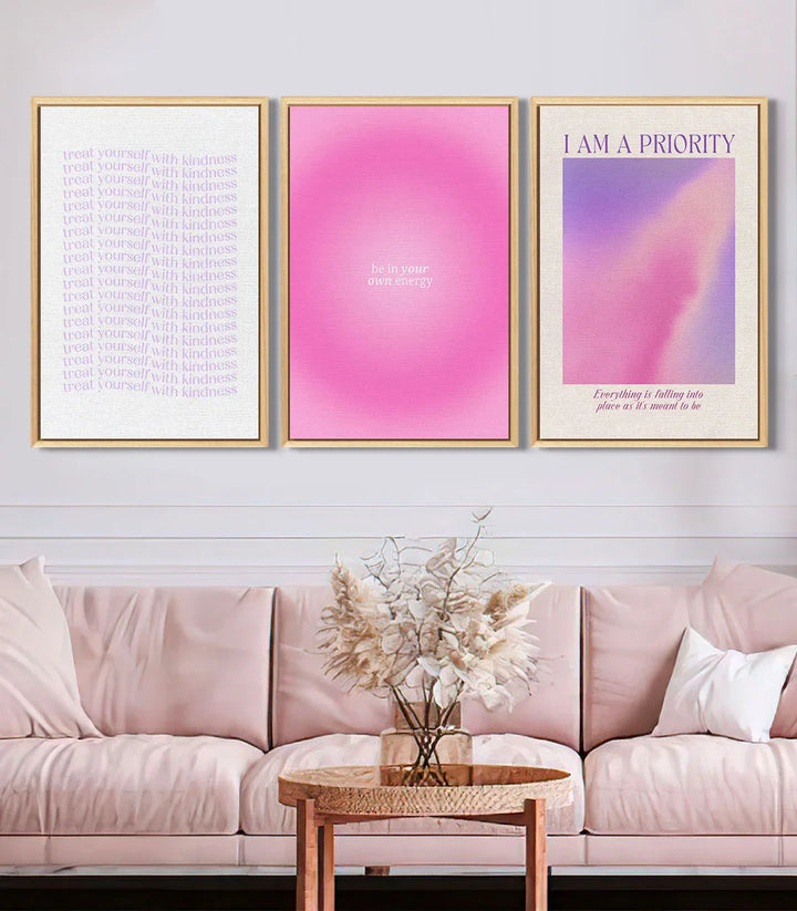 Tableau 'I am a priority' dégradé rose violet texte beige Massinart