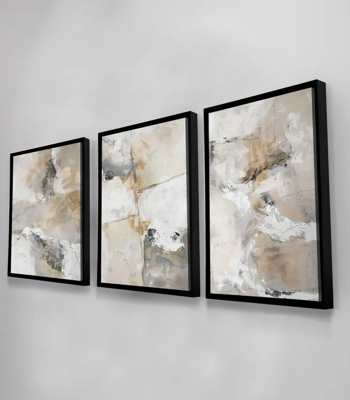 Tableau Greige triptyque Massinart — ambiance chambre contemporaine