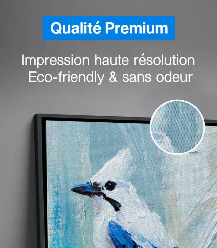 Tableau géométrique oiseau bleu harmonie couleurs — Massinart