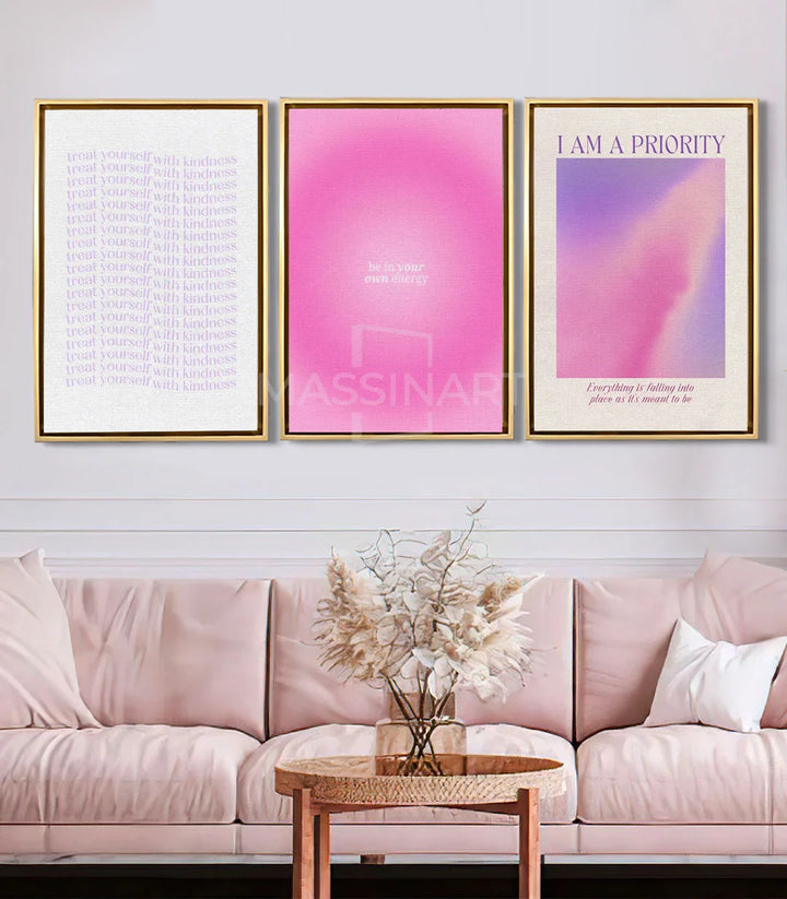 Tableau rose vif dégradé message 'Be in your own energy' Massinart
