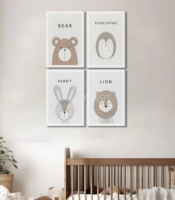 Décoration murale chambre - Set de 4 cadres Wild Cuteness animaux mignons Massinart