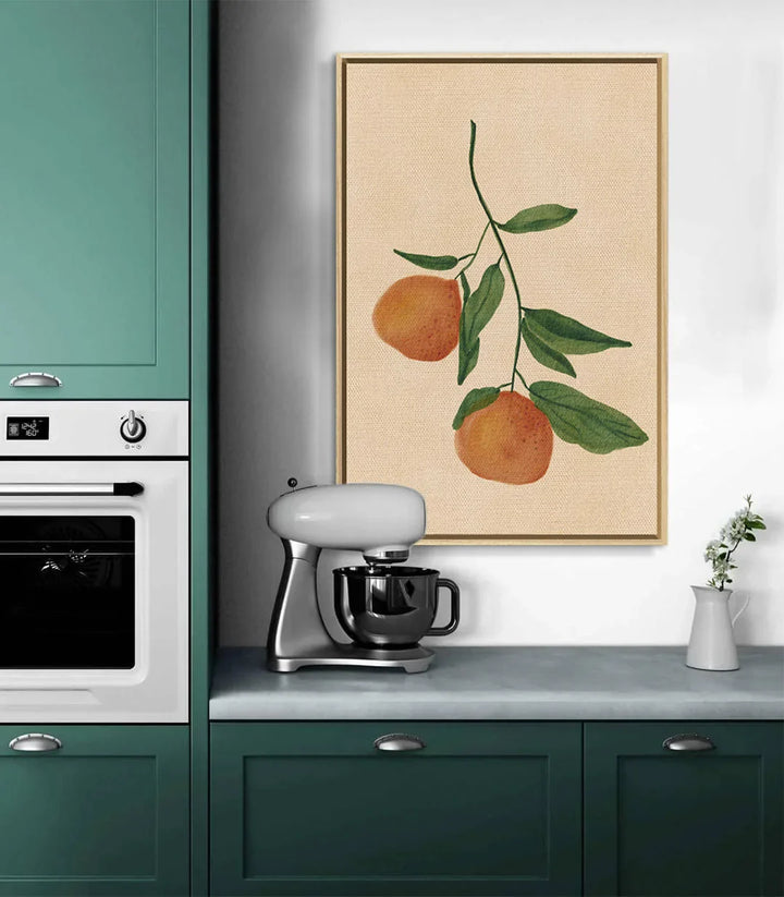 Tableau Orange Embrace en situation couloir, illustration botanique Massinart