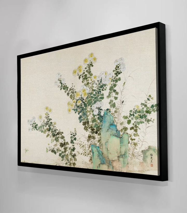 Mise en situation hotel Tableau Flourish Massinart — tableau nature chambre contemporaine
