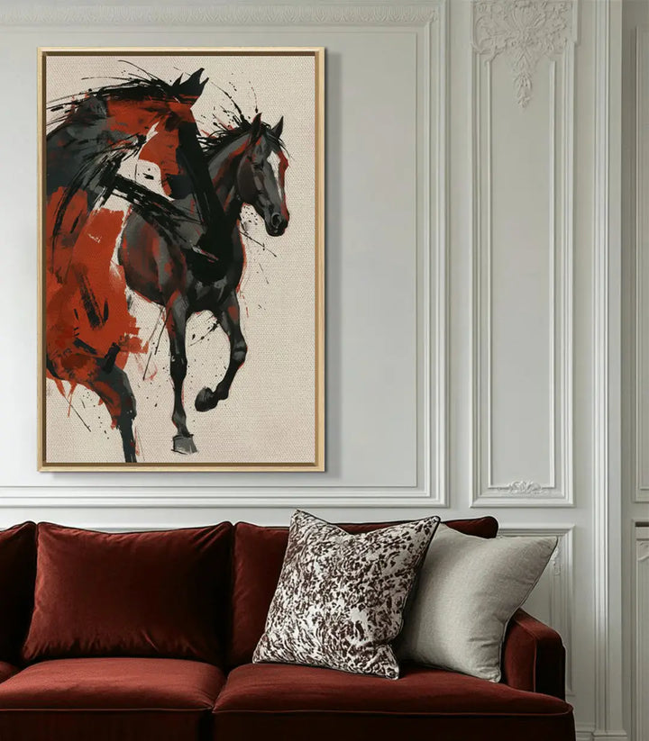 Tableau cheval moderne mise en situation salon Massinart décoration