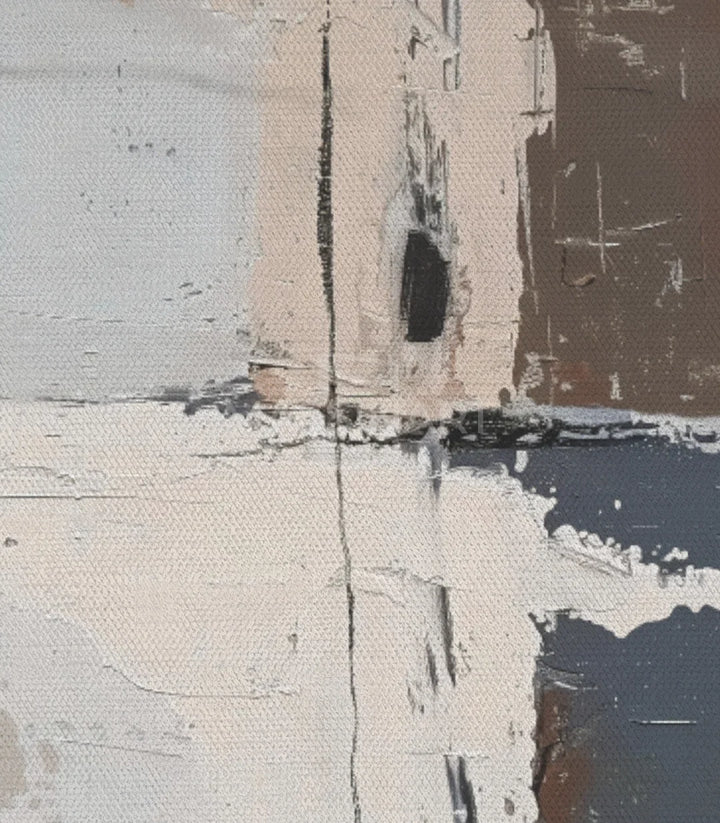 Détail tableau abstrait géométrique beige taupe noir, Massinart