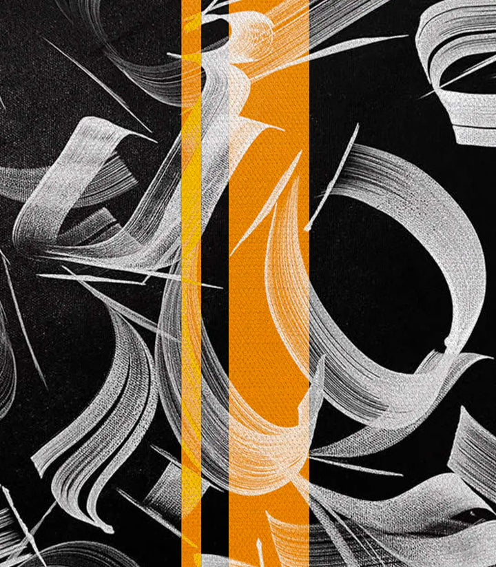 Détail composition Tableau Golden Script Massinart — texture calligraphique abstraite