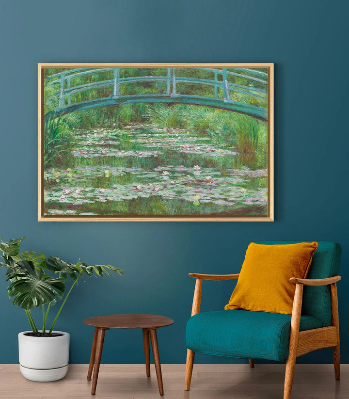 Tableau Monet paysage aquatique, tons vert et rose, ambiance zen, Massinart