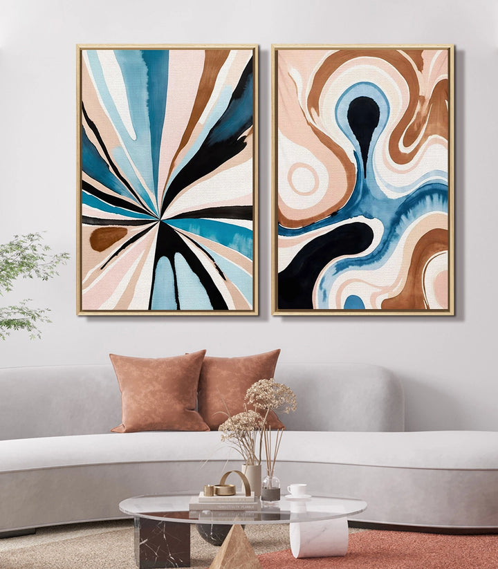 Décoration intérieur chambre moderne diptyque abstrait Fluid Motion Massinart