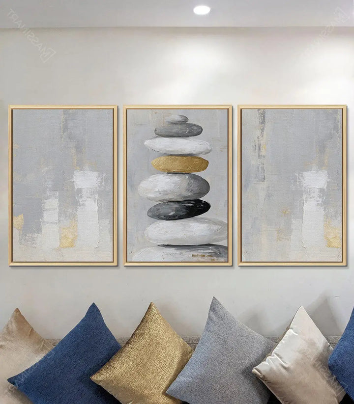 Tableau abstrait gris et doré panneau droit Massinart