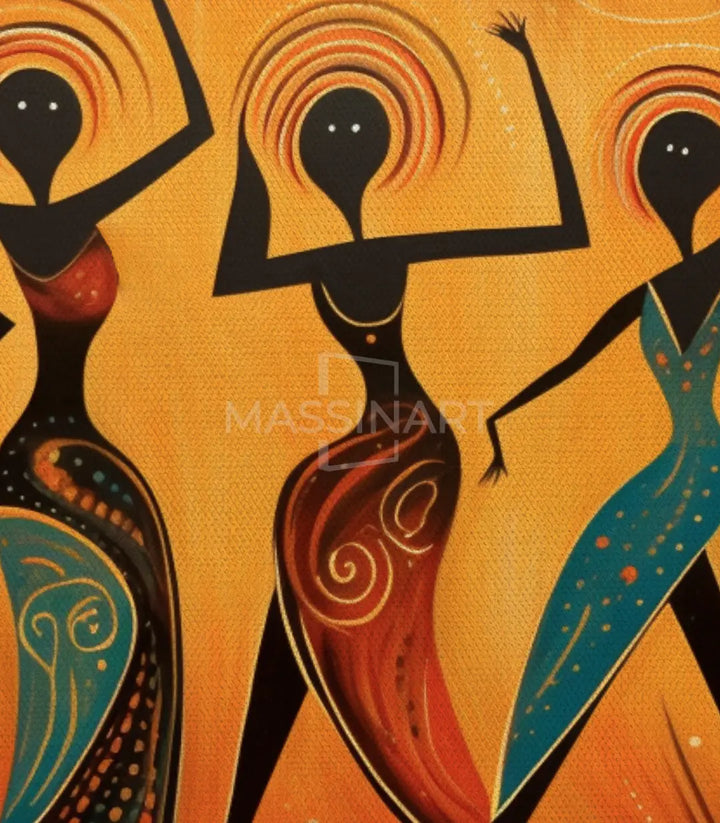 Tableau Tribal Dance en mise en situation salon — décoration intérieur moderne canapé terracotta Massinart