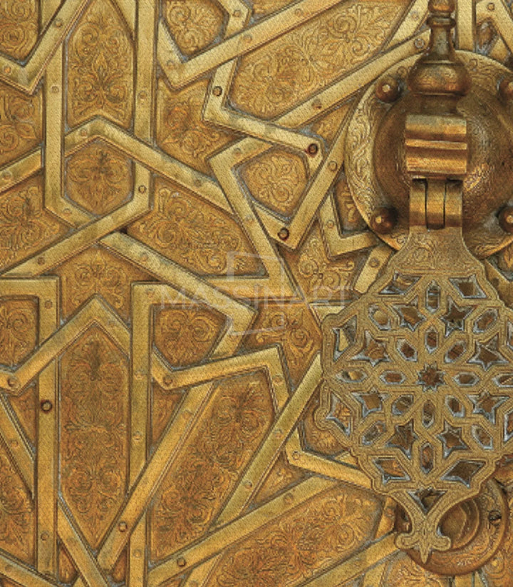 Tableau Golden Gate triptyque détail porte architecturale dorée Massinart