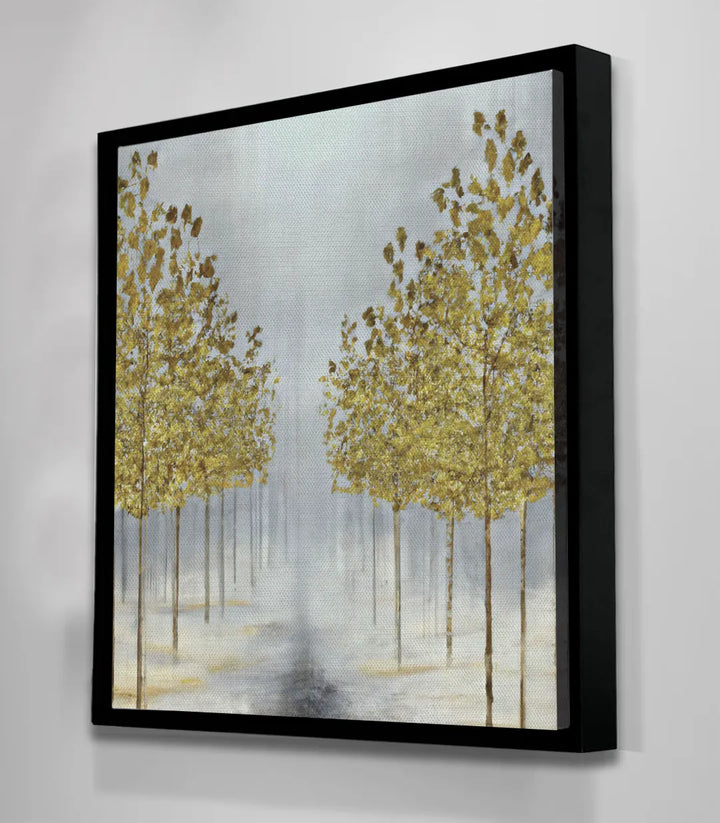 Tableau Single Road séjour contemporain — nature abstraite dorée