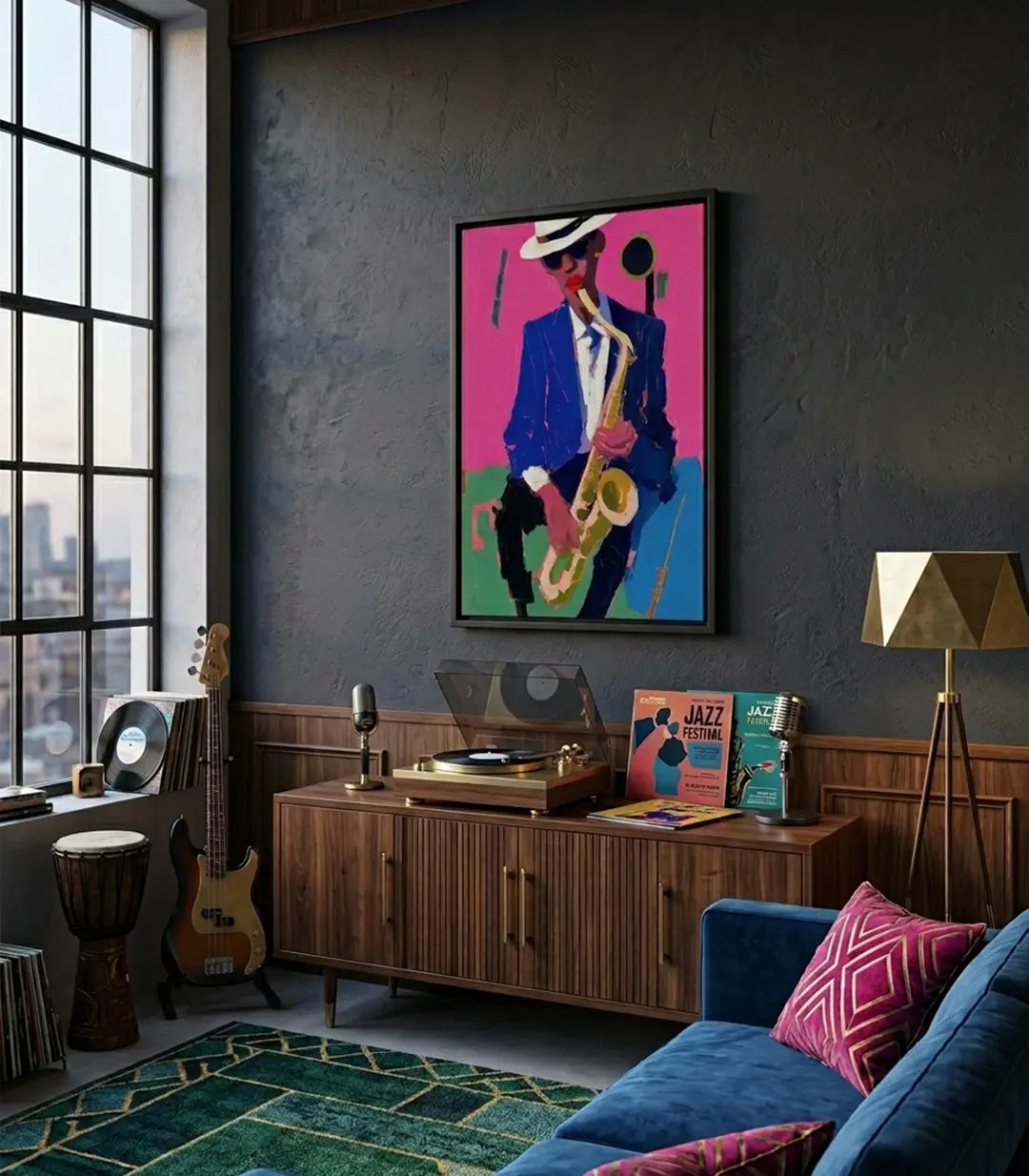 Mise en situation Magenta Tempo Massinart — tableau décoration bureau moderne salon