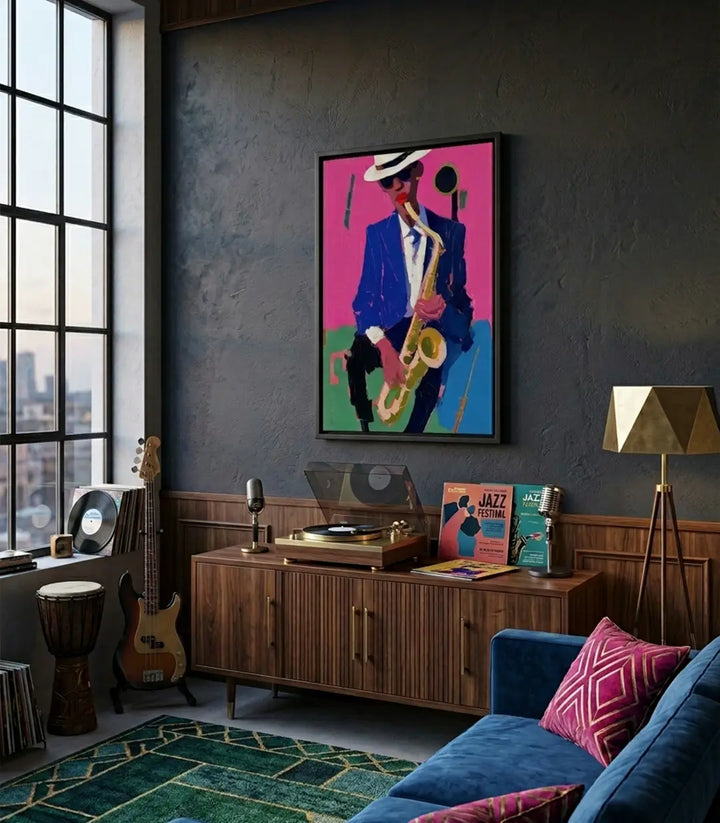 Mise en situation Magenta Tempo Massinart — tableau décoration bureau moderne salon