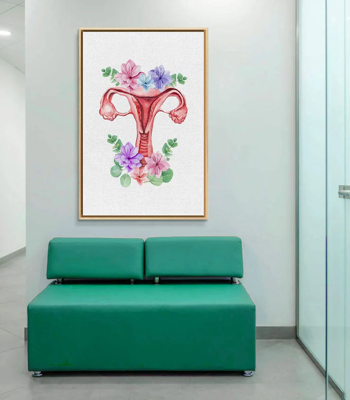 Tableau Floral Uterus décoration intérieur cabinet de beauté moderne, cadre noir, Massinart