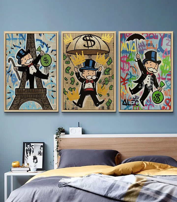 Tableau Money Dreams panneau droit — Figure chapeau coloré graffiti urbain fond multicolore Massinart