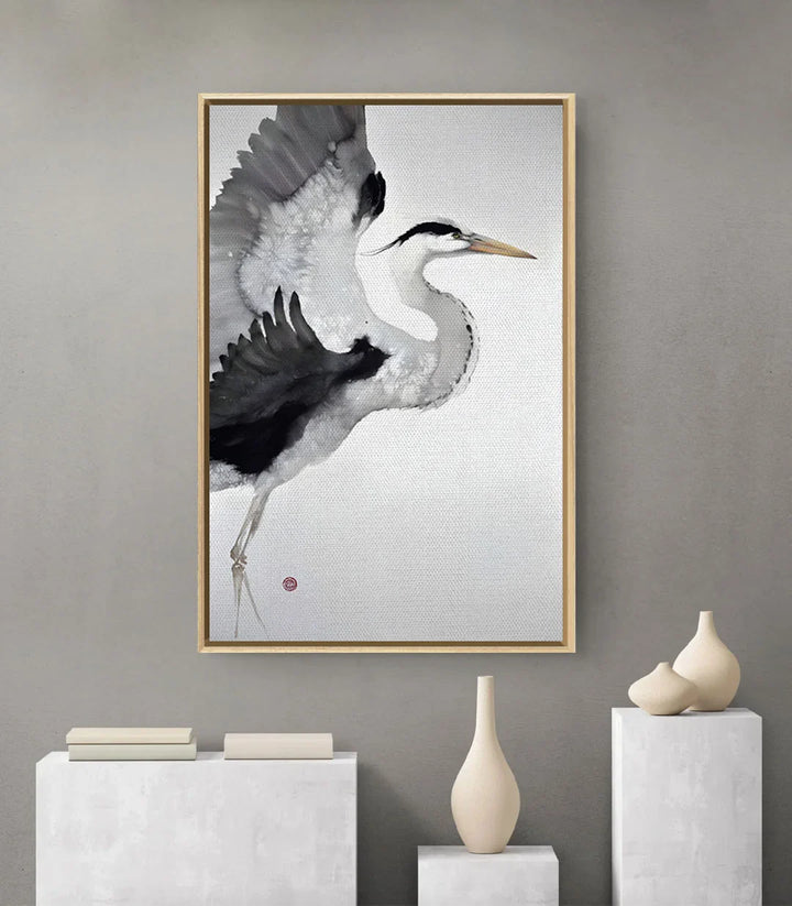 Tableau oiseau aquatique vertical séjour minimaliste Massinart