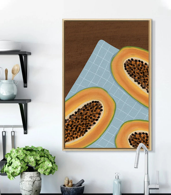 Tableau papaye Tropical Slice — simulation salon contemporain Massinart
